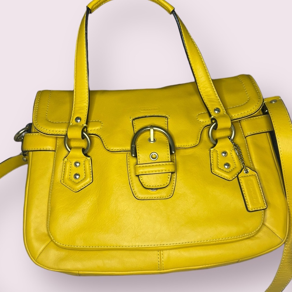 Vintage COACH Campbell Eva Yellow Leather Purse with Brass Hardware